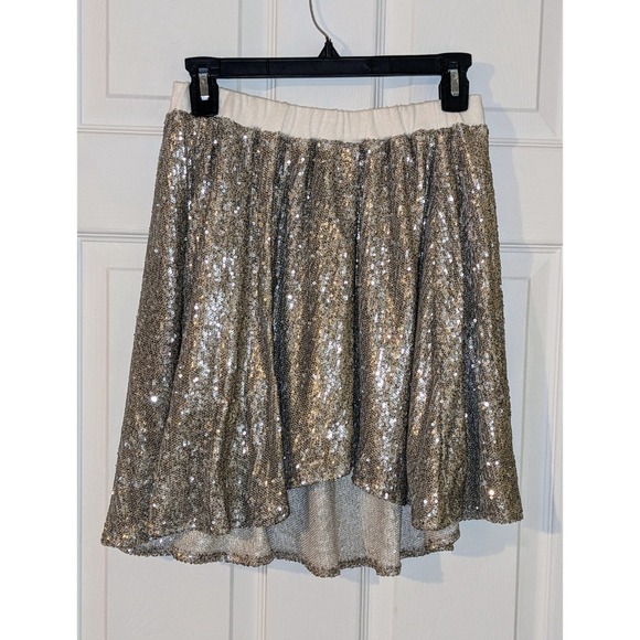 Chaser Sequin Skirt Party‎ Mini Skater Elastic Waist Sparkly Silver S NWT - Picture 9 of 11